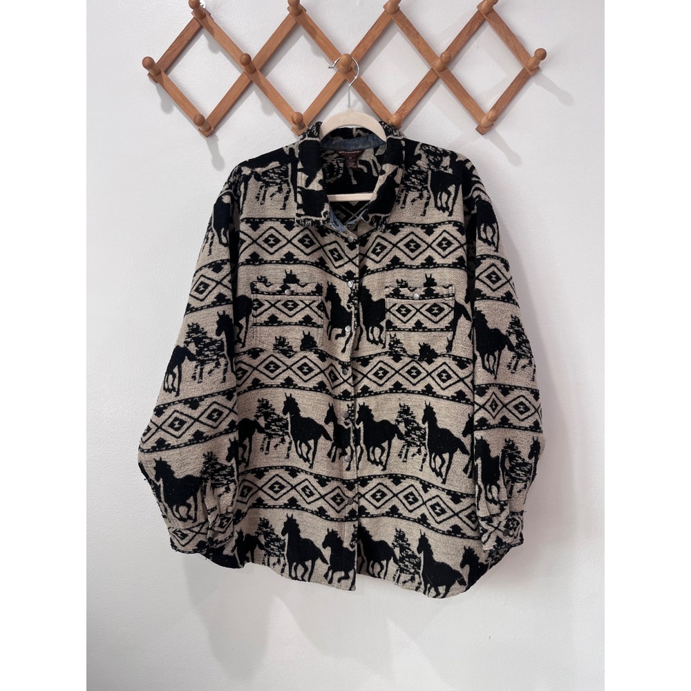 Bit & Bridle Womens 2X Horse Southwestern Tapestry Shirt Jacket Wool Mix